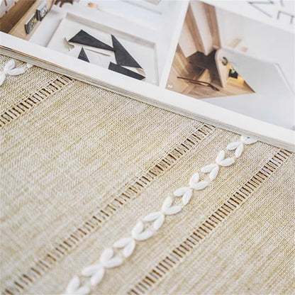 1PC Boho Style Brown Rectangular Tablecloth with Tassel Stripe Pattern, Polyester Woven Desk Cloth for Dresser, Bedside Table, Cabinets, Home Furniture Dust Cover Decor 38x91cm