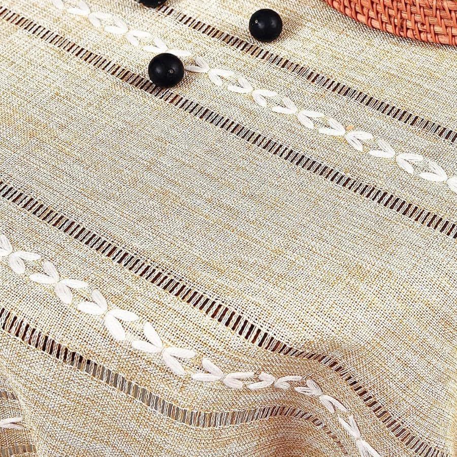 1PC Boho Style Brown Rectangular Tablecloth with Tassel Stripe Pattern, Polyester Woven Desk Cloth for Dresser, Bedside Table, Cabinets, Home Furniture Dust Cover Decor 38x91cm