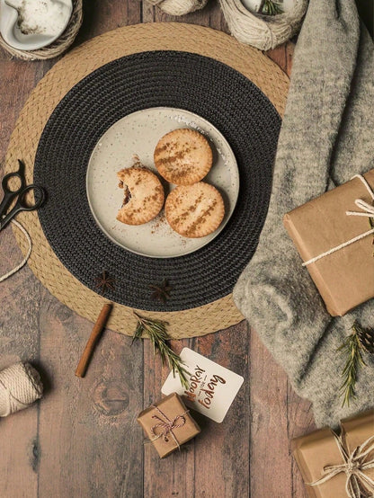 15 Inch Black Round Woven Placemats Set of 4 – PP Woven with Wide Paper Edges, Washable, Heat Resistant, for Parties, Indoor/Outdoor Use Black