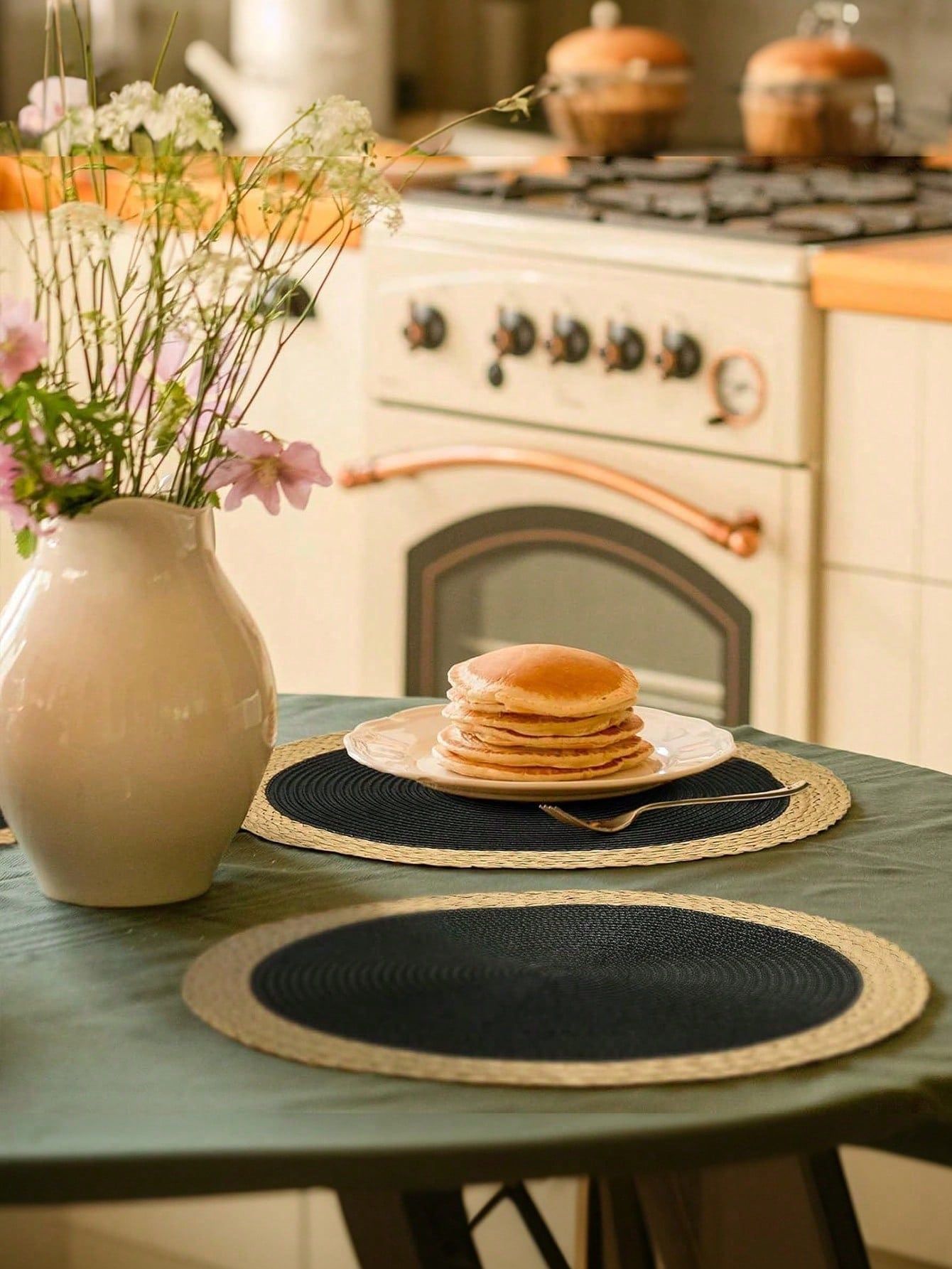 15 Inch Black Round Woven Placemats Set of 4 – PP Woven with Wide Paper Edges, Washable, Heat Resistant, for Parties, Indoor/Outdoor Use Black