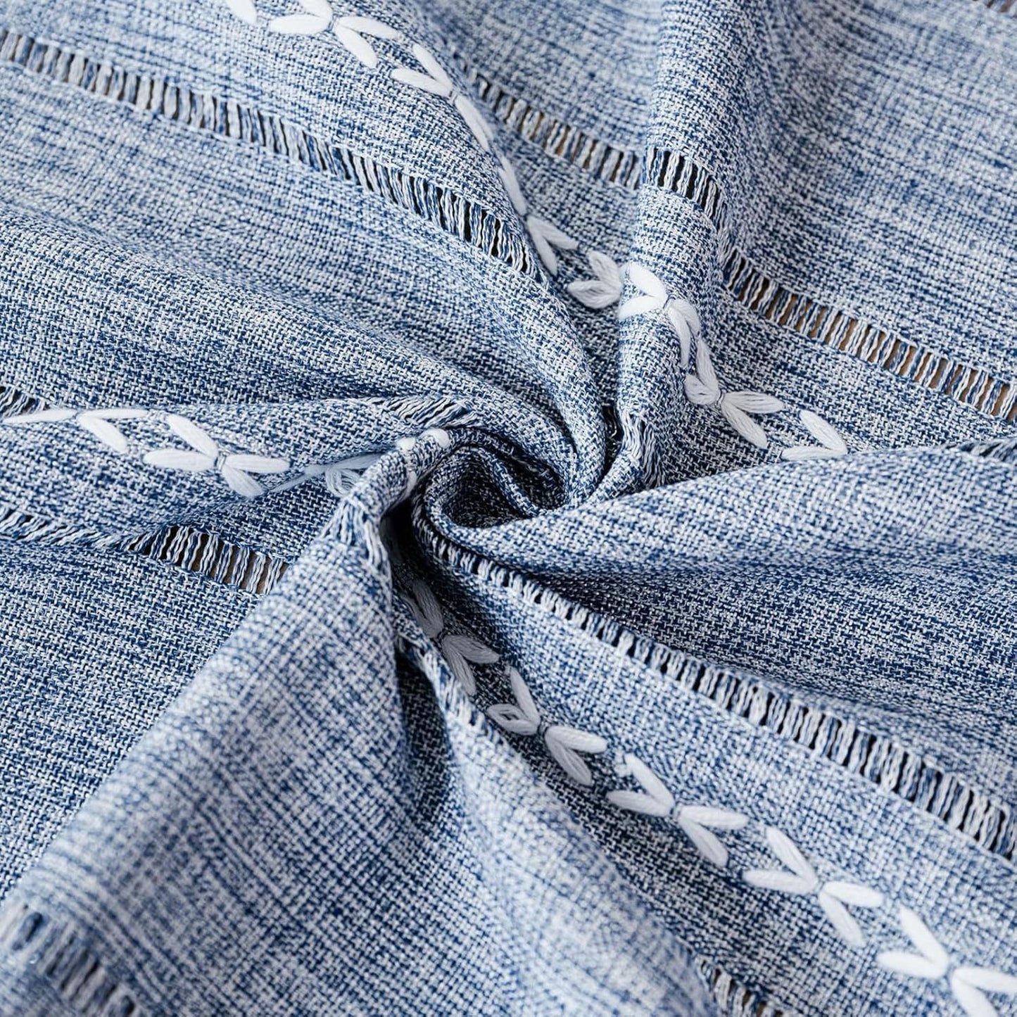 1PC Boho Style Blue Rectangular Tablecloth with Tassel Stripe Pattern, Polyester Woven Desk Cloth for Dresser, Bedside Table, Cabinets, Home Furniture Dust Cover Decor 38x91cm