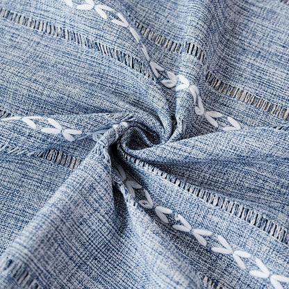 1PC Boho Style Blue Rectangular Tablecloth with Tassel Stripe Pattern, Polyester Woven Desk Cloth for Dresser, Bedside Table, Cabinets, Home Furniture Dust Cover Decor 38x91cm