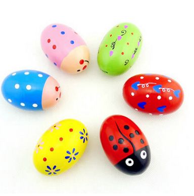 6 Pack Wooden Percussion Musical Shaker Prefilled Easter Eggs with Toys Inside Filled, Toddlers Easter Basket Stuffers Egg Fillers Montessori Toys Gifts