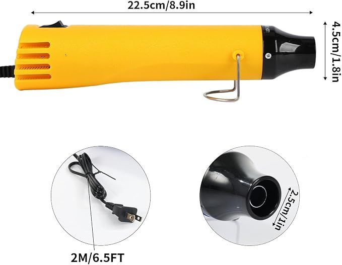 Yellow 110V 300W Mini Heat Gun, Portable Hot Air Gun with Stand for Shrinking Wrap, Embossing and Paint Drying