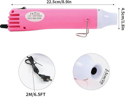 Pink 110V 300W Mini Heat Gun, Portable Hot Air Gun with Stand for Shrinking Wrap, Embossing and Paint Drying
