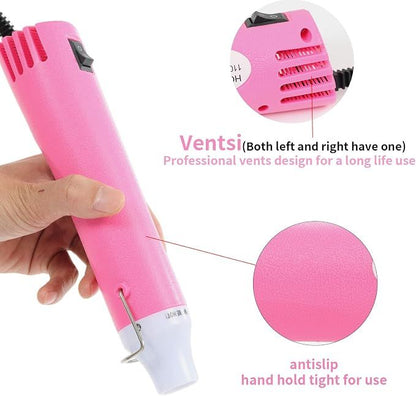 Pink 110V 300W Mini Heat Gun, Portable Hot Air Gun with Stand for Shrinking Wrap, Embossing and Paint Drying