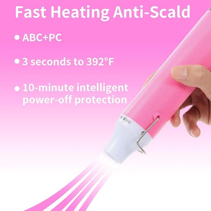 Pink 110V 300W Mini Heat Gun, Portable Hot Air Gun with Stand for Shrinking Wrap, Embossing and Paint Drying