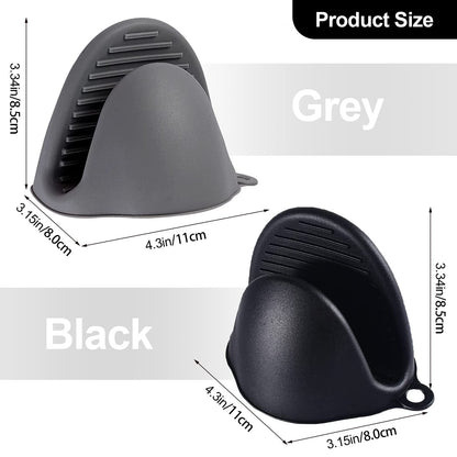 4PCS Silicone Oven Mitts Heat Resistant,Mini Oven Mitts Rubber Oven Glove for Kitchen Frying Cooking Baking BBQ (Black+Grey)