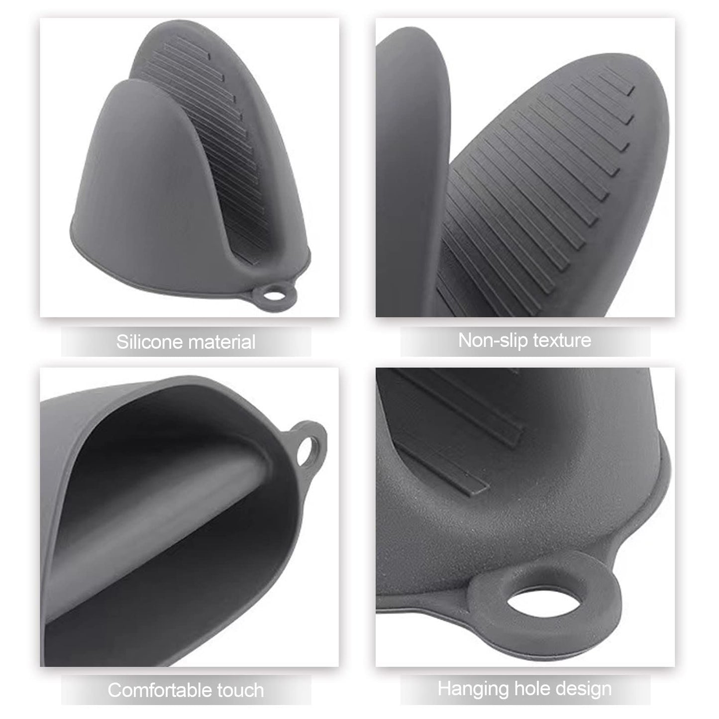 4PCS Silicone Oven Mitts Heat Resistant,Mini Oven Mitts Rubber Oven Glove for Kitchen Frying Cooking Baking BBQ (Black+Grey)