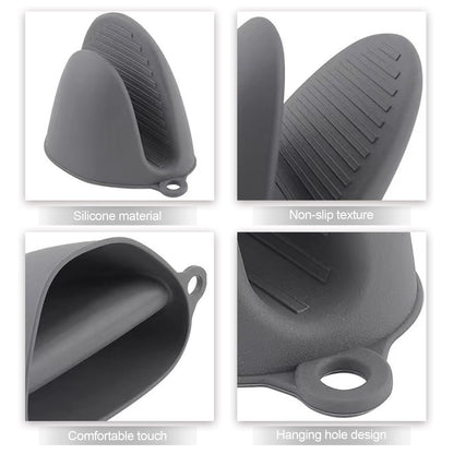 4PCS Silicone Oven Mitts Heat Resistant,Mini Oven Mitts Rubber Oven Glove for Kitchen Frying Cooking Baking BBQ (Black+Grey)