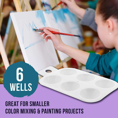 4pcs 6-Well Plastic Rectangular Artist Painting Palette - Paint Color Mixing Tray - Art Students, Classroom, Class Craft Projects