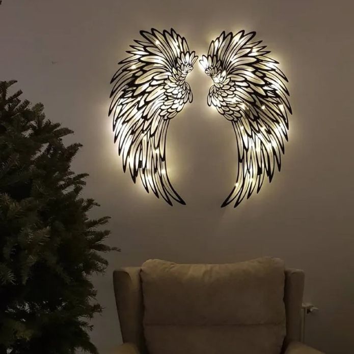 1 Pair Angel Wings Decorative Wall Decal Glowing Light Decorative Crafts Supplies For Children Girl Boys Bedroom Party