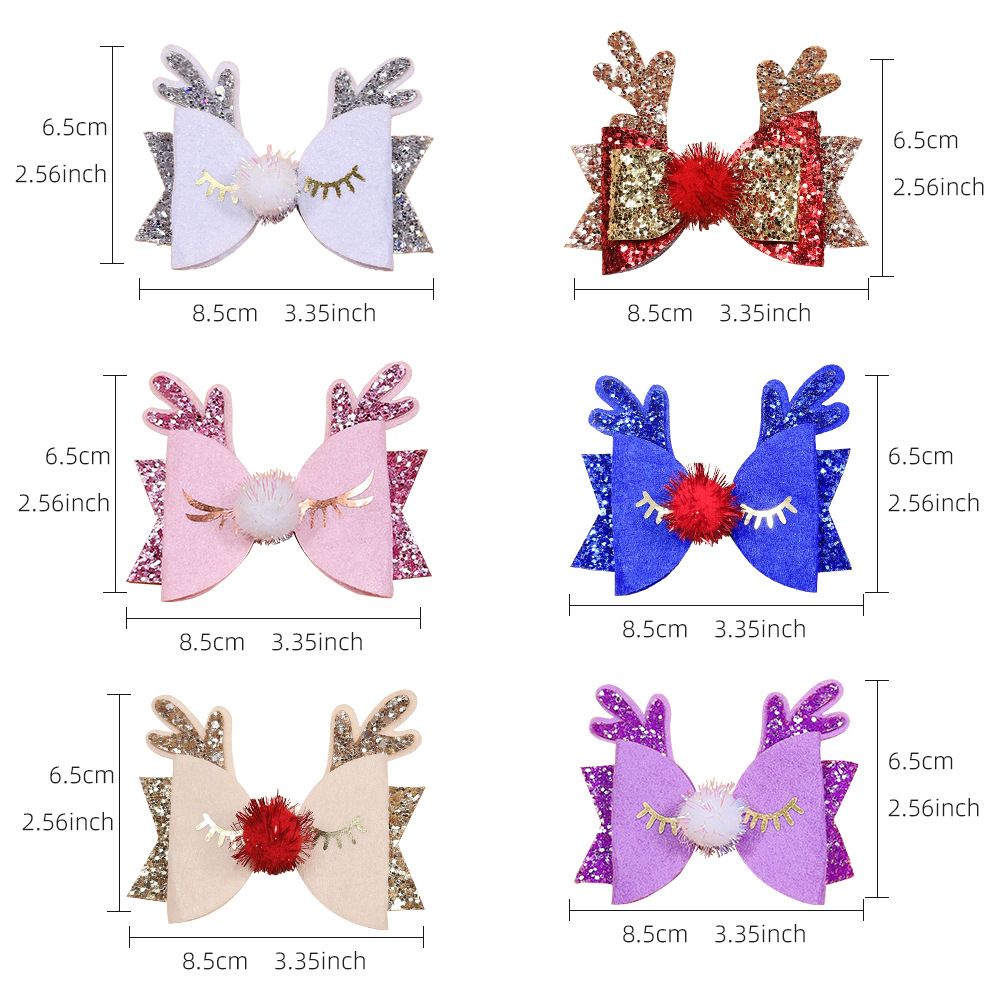 Bow Hair Clips Antler Girls Hairpins Glitter Hair Barrettes Holiday Cute Hair Accessories Best Gift for Kids 6pcs
