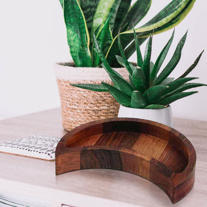 Bed Table Tray Wooden Serving Tray Rustic Tableware Holder Food Display Tray Moon Shape Jewelry Plate Kitchen Storage Home