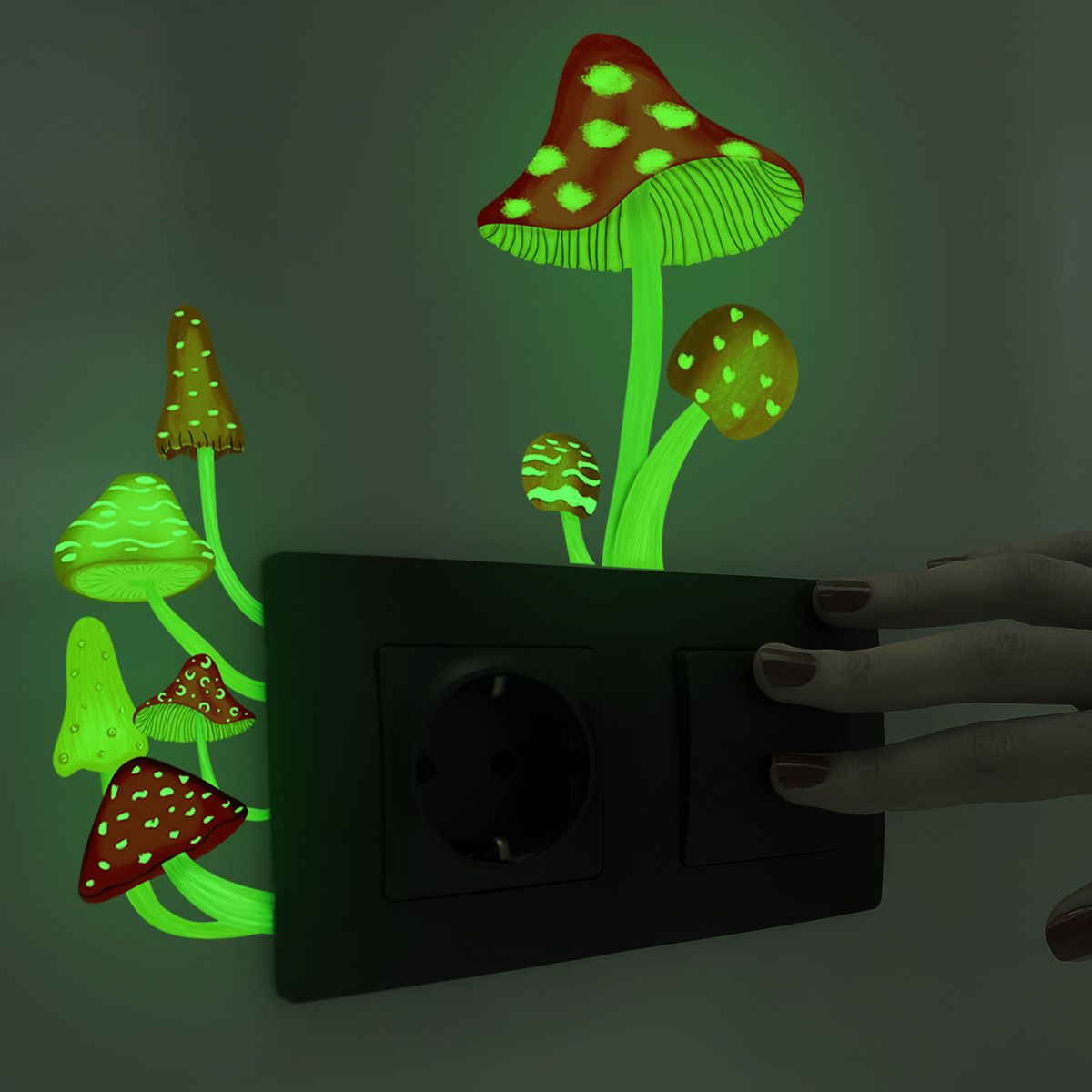 3D Butterfly Switch Wall Stickers-Glow in Dark Cute Panda Love Heart Window Clings Luminous Mushroom Wall Stickers for Kids