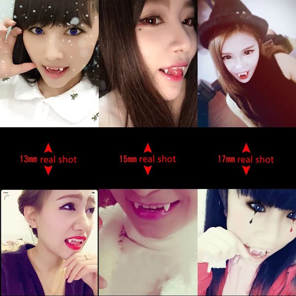 3 Pair Vampire Fangs Fake Teeth with Teeth Pellets for Cosplay Props, White Makeup props(13 mm, 15 mm, 17 mm）