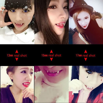 3 Pair Vampire Fangs Fake Teeth with Teeth Pellets for Cosplay Props, White Makeup props(13 mm, 15 mm, 17 mm）