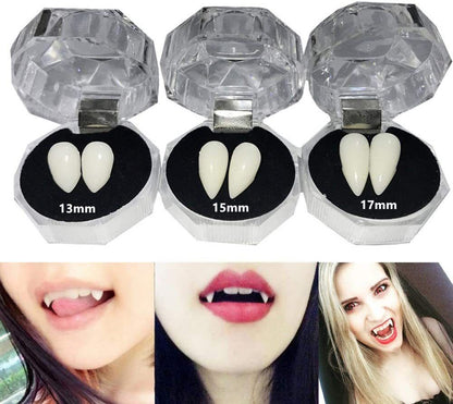 3 Pair Vampire Fangs Fake Teeth with Teeth Pellets for Cosplay Props, White Makeup props(13 mm, 15 mm, 17 mm）