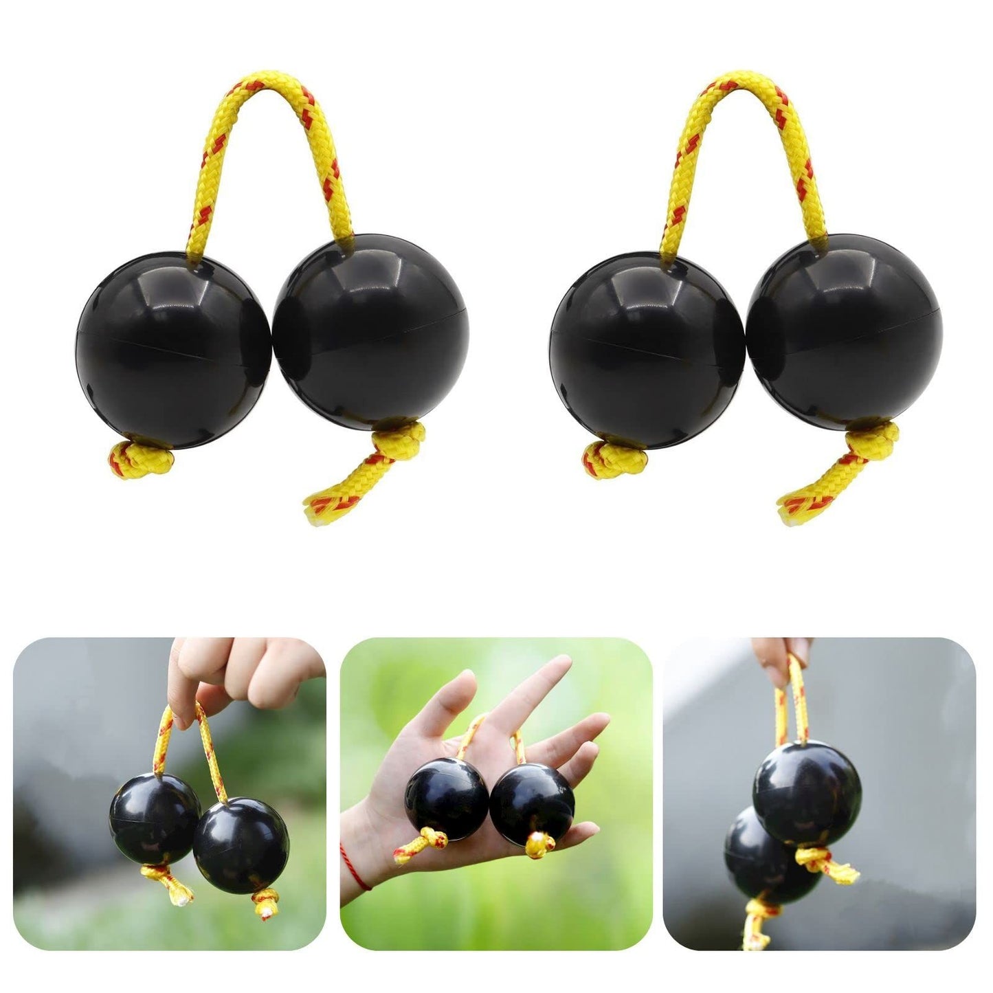 Rhythmic Ball Instrument, 2 Pair ABS Music Egg Shakers, Double Gourd, Easy to Play for Adults & Teenagers at Parties, Shows(Black)
