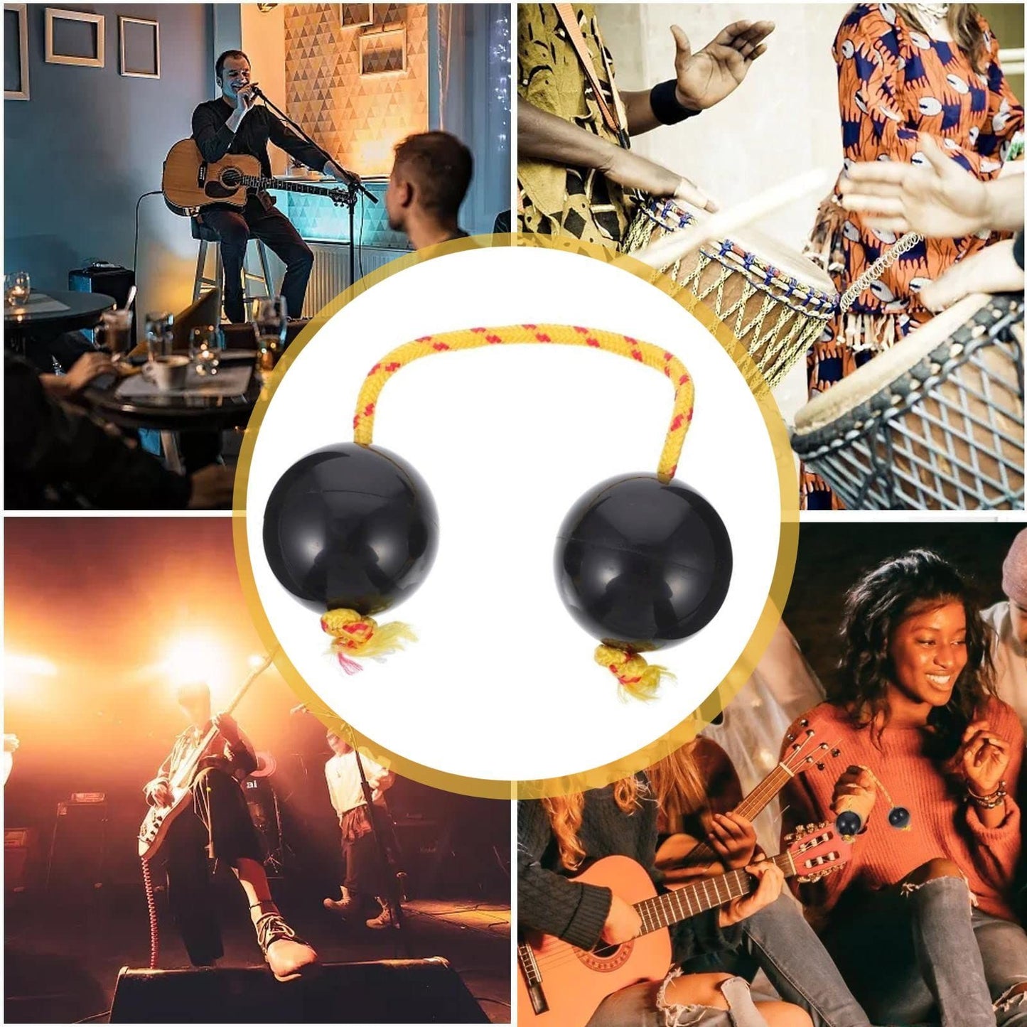 Rhythmic Ball Instrument, 2 Pair ABS Music Egg Shakers, Double Gourd, Easy to Play for Adults & Teenagers at Parties, Shows(Black)