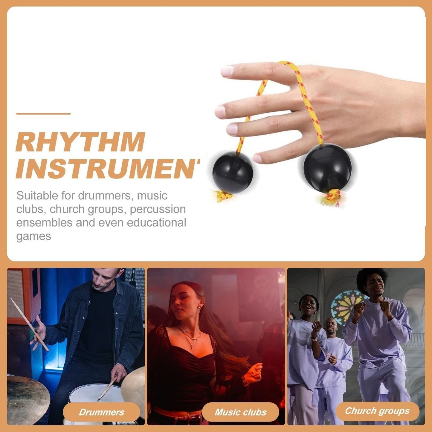 Rhythmic Ball Instrument, 2 Pair ABS Music Egg Shakers, Double Gourd, Easy to Play for Adults & Teenagers at Parties, Shows(Black)