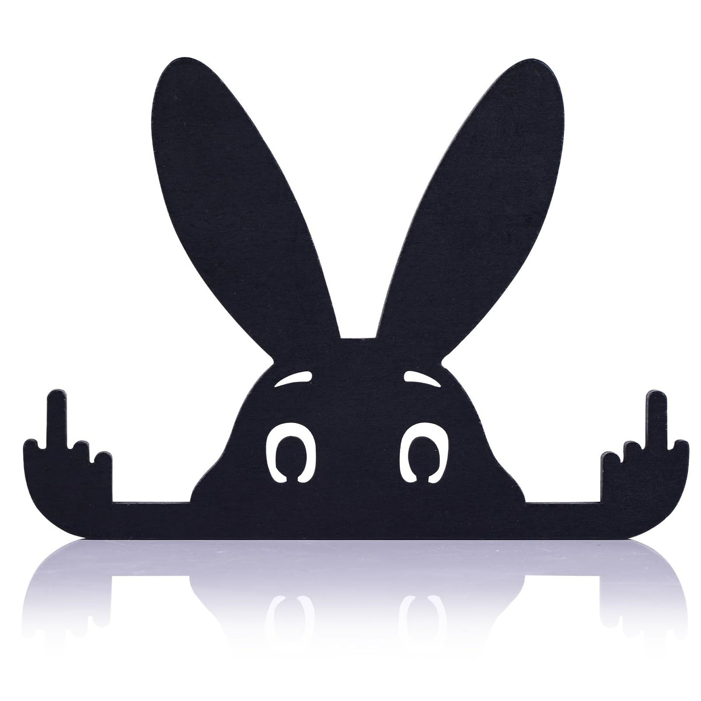 Funny Middle Finger Rabbit, Adorable Black Rabbit Statue with Raised Middle Finger, Black Rabbit Decor, (Rabbit -5.9 in)