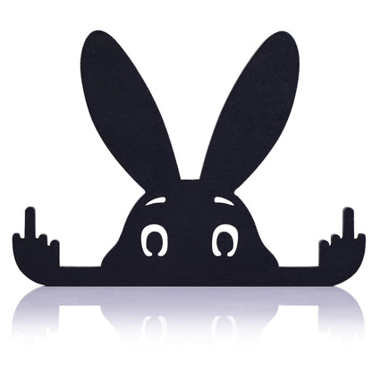 Funny Middle Finger Rabbit, Adorable Black Rabbit Statue with Raised Middle Finger, Black Rabbit Decor, (Rabbit -5.9 in)