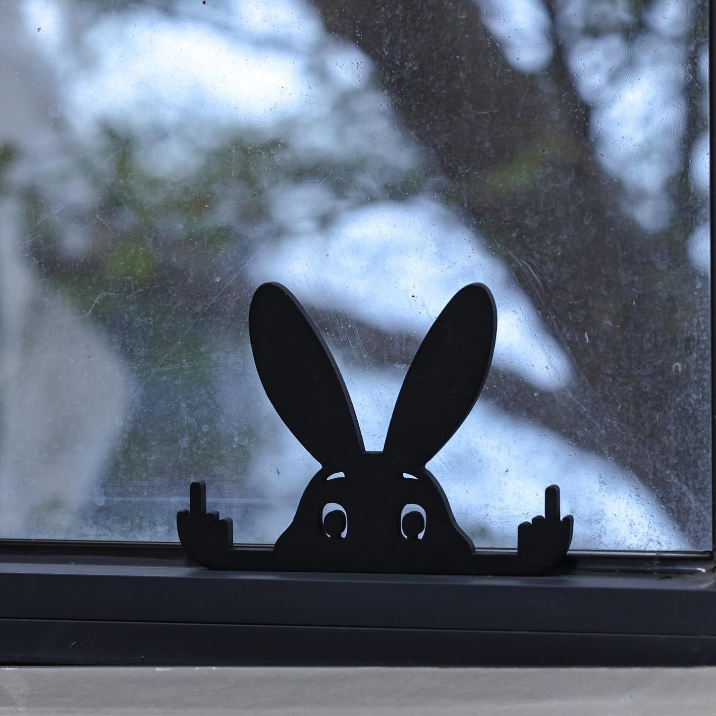 Funny Middle Finger Rabbit, Adorable Black Rabbit Statue with Raised Middle Finger, Black Rabbit Decor, (Rabbit -5.9 in)