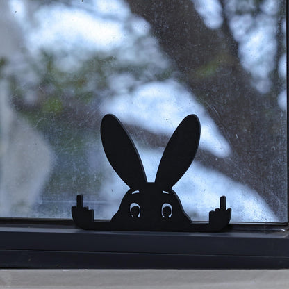 Funny Middle Finger Rabbit, Adorable Black Rabbit Statue with Raised Middle Finger, Black Rabbit Decor, (Rabbit -5.9 in)