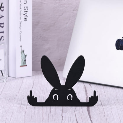 Funny Middle Finger Rabbit, Adorable Black Rabbit Statue with Raised Middle Finger, Black Rabbit Decor, (Rabbit -5.9 in)