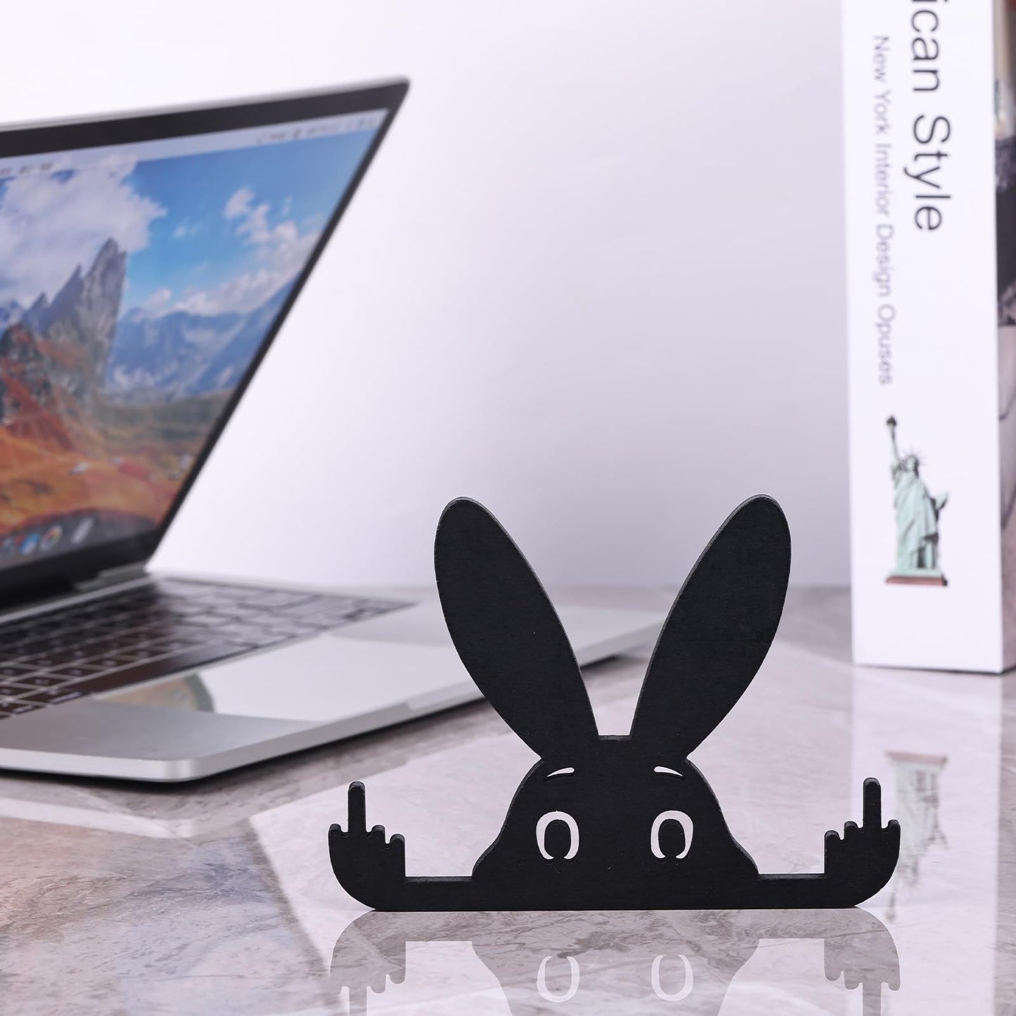 Funny Middle Finger Rabbit, Adorable Black Rabbit Statue with Raised Middle Finger, Black Rabbit Decor, (Rabbit -5.9 in)