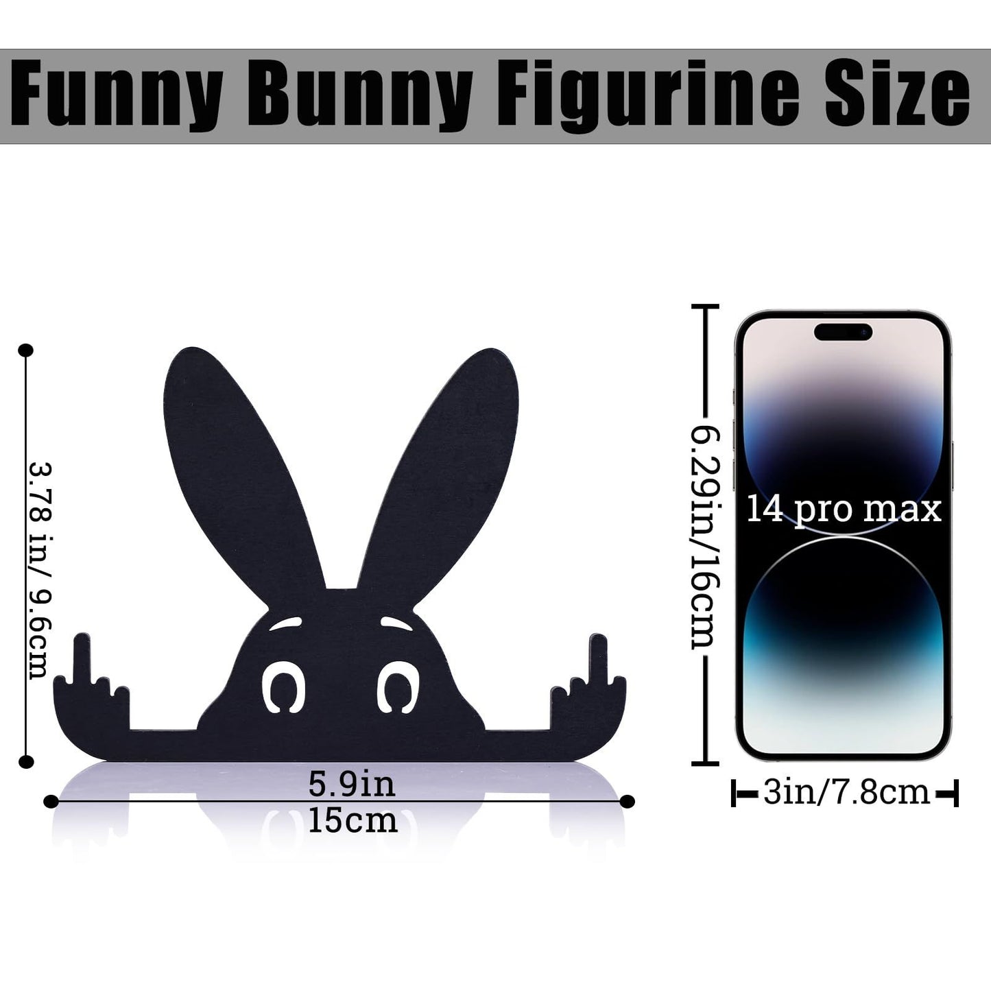 Funny Middle Finger Rabbit, Adorable Black Rabbit Statue with Raised Middle Finger, Black Rabbit Decor, (Rabbit -5.9 in)