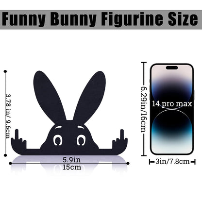 Funny Middle Finger Rabbit, Adorable Black Rabbit Statue with Raised Middle Finger, Black Rabbit Decor, (Rabbit -5.9 in)