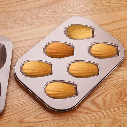 Mold Cake Pan, 6-Cavity Non-Stick Oval Shell Bakeware for Oven Baking Heavy Duty Cookies Trays for Oven Baking,