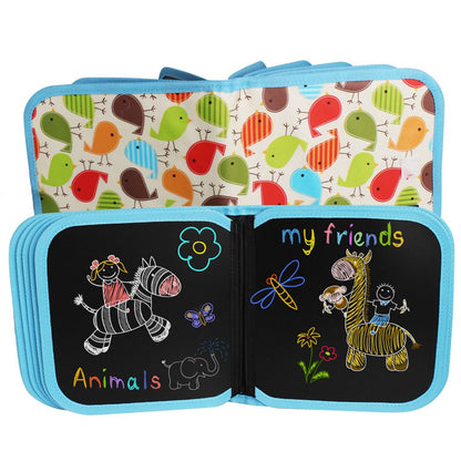 Erasable Book Doodle Set for Kids,Magic Drawing Book for Kids,Reusable Drawing Book 12 Watercolor Pens 14 Page Drawing