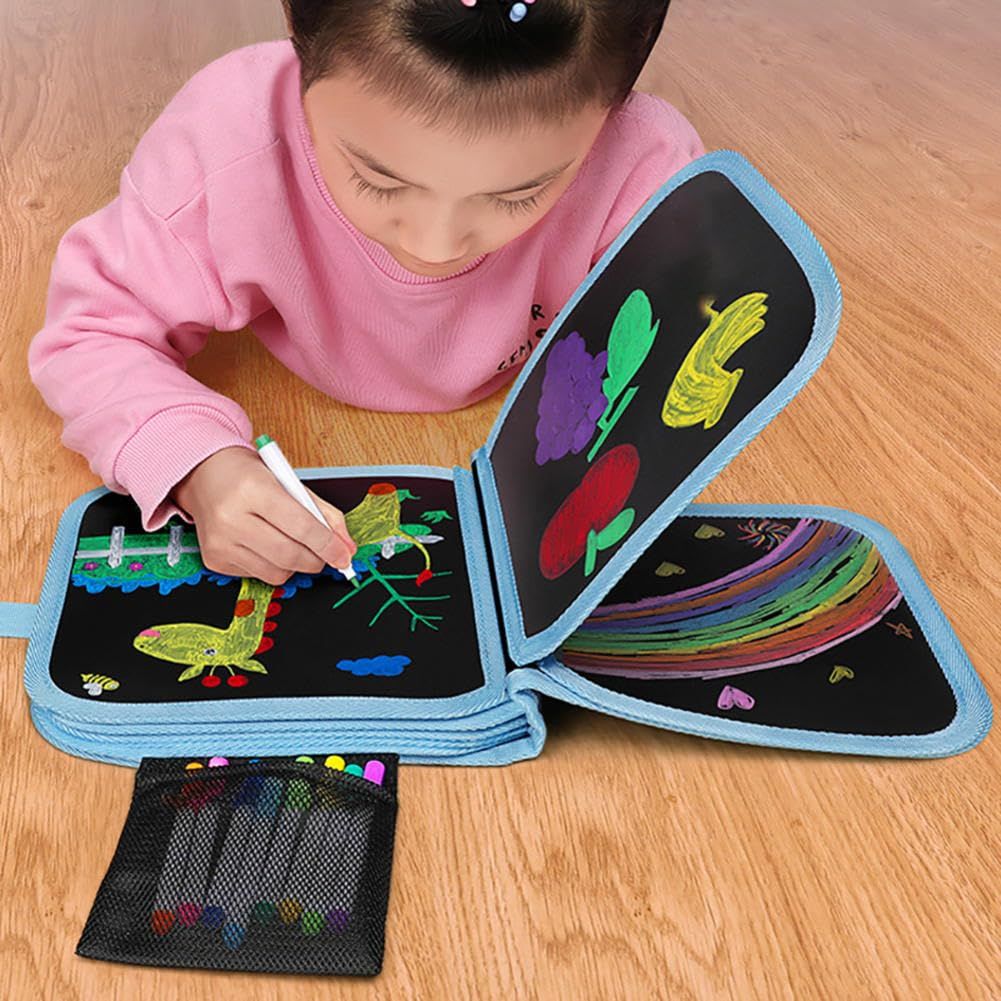 Erasable Book Doodle Set for Kids,Magic Drawing Book for Kids,Reusable Drawing Book 12 Watercolor Pens 14 Page Drawing