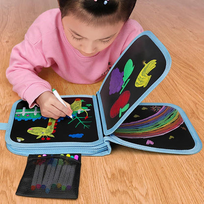 Erasable Book Doodle Set for Kids,Magic Drawing Book for Kids,Reusable Drawing Book 12 Watercolor Pens 14 Page Drawing