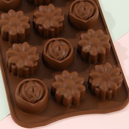 Silicone Candy Chocolate mold Flower Dinosaur Animal Zoo Rose Kids DIY Treats Freezer and Oven Safe (Flower)