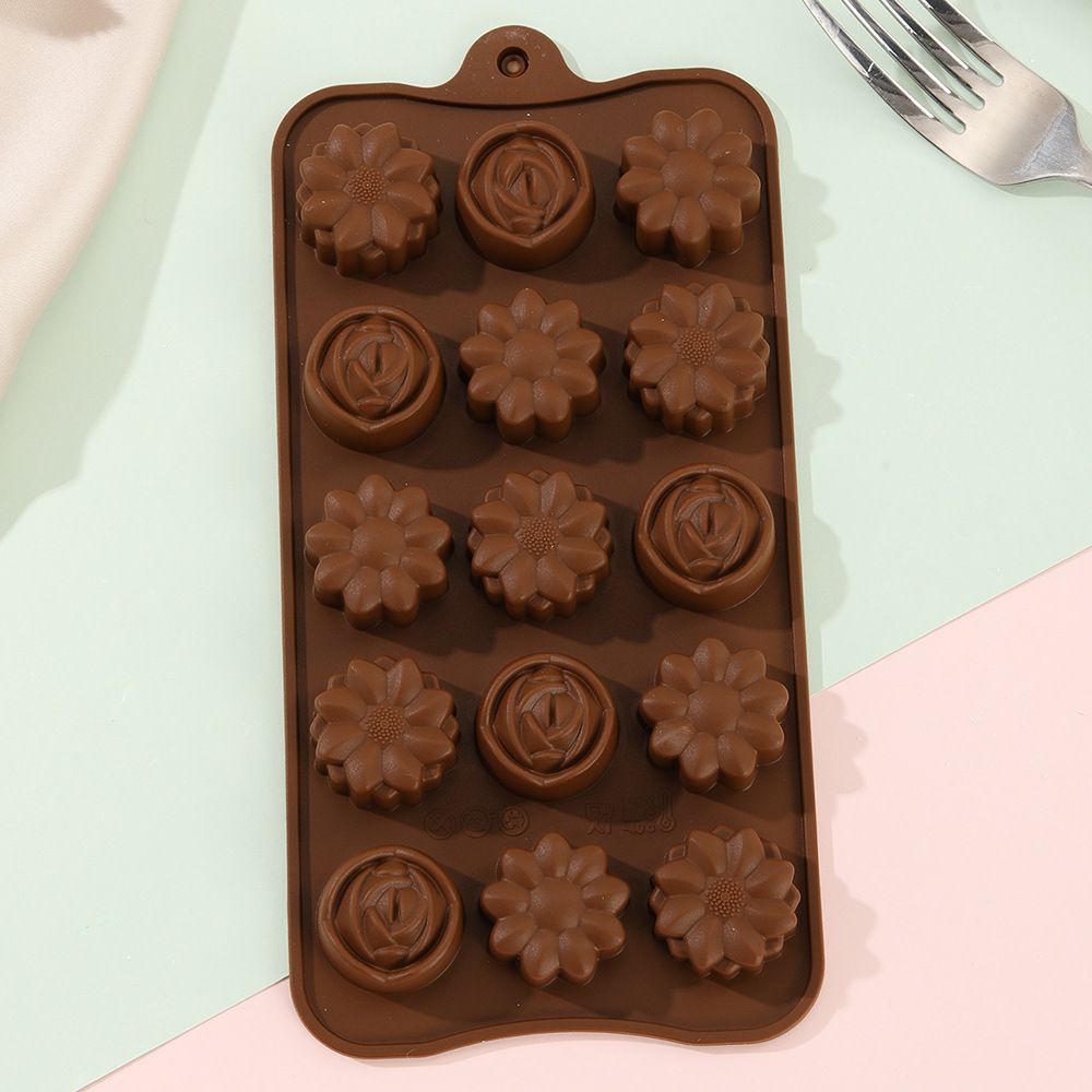 Silicone Candy Chocolate mold Flower Dinosaur Animal Zoo Rose Kids DIY Treats Freezer and Oven Safe (Flower)