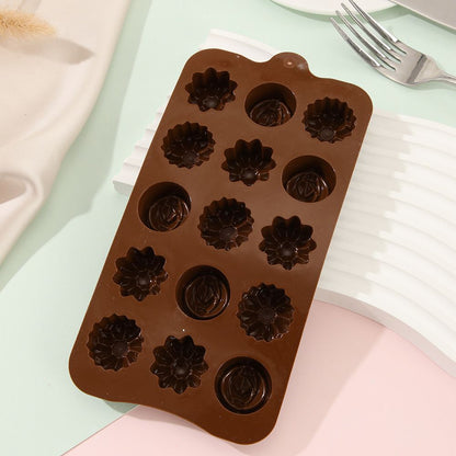 Silicone Candy Chocolate mold Flower Dinosaur Animal Zoo Rose Kids DIY Treats Freezer and Oven Safe (Flower)