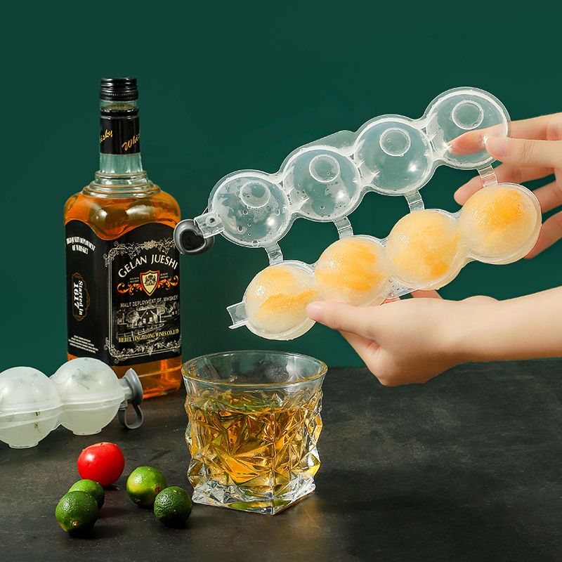 4 Cavity Ice Ball Mold Transparent DIY Plastic Round Ice Cube Maker Mold Bar Party Supplies Ice Ball Maker