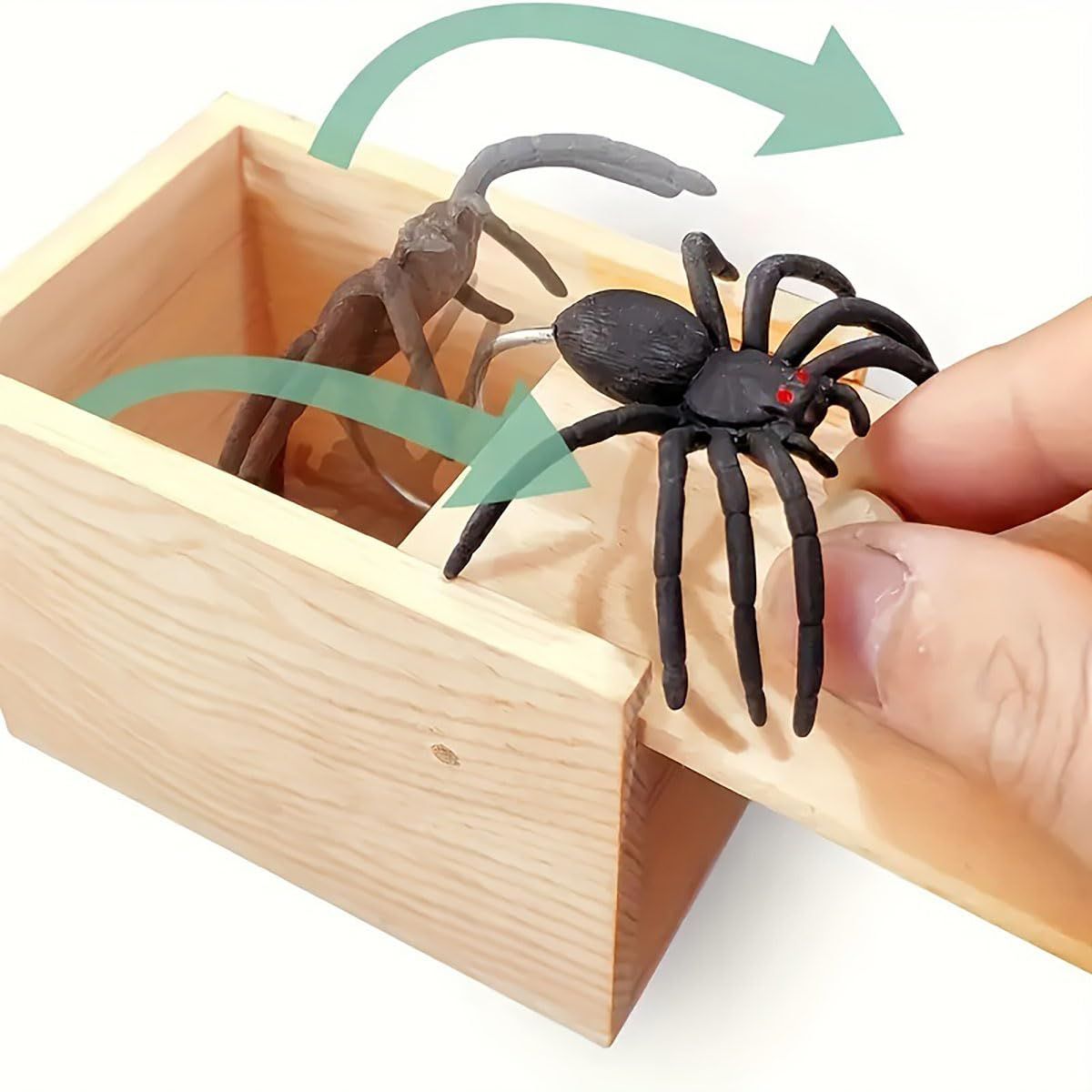 Wooden Spider Prank Box, Pop Out Rubber Handmade Scare Box Prank Gag Plastic Funny Joke Halloween Fools