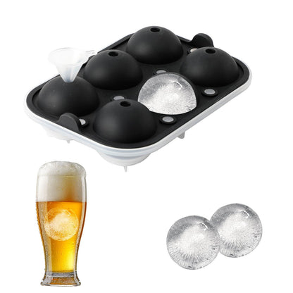 Reusable Silicone Ball Ice Cube Mold, Sphere Ice Cube Mold with Funnel for Whiskey, Cocktails, Homemade (Black)
