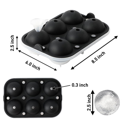 Reusable Silicone Ball Ice Cube Mold, Sphere Ice Cube Mold with Funnel for Whiskey, Cocktails, Homemade (Black)