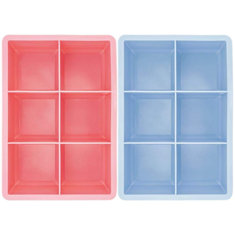 Square Ice Cube Trays, Set of 2 -Homewares - Pink & Blue Kitchen Drink Ice Mold Utensil - MAKE BIG ICE