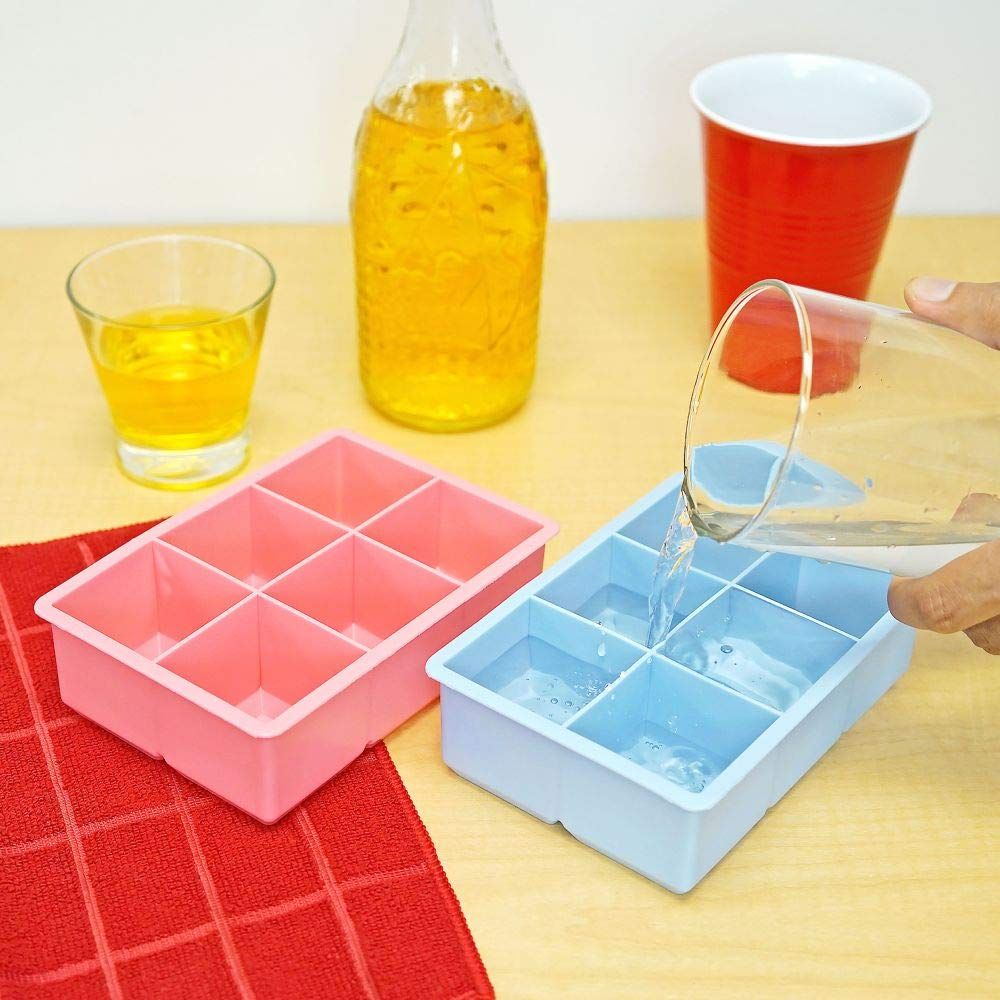 Square Ice Cube Trays, Set of 2 -Homewares - Pink & Blue Kitchen Drink Ice Mold Utensil - MAKE BIG ICE