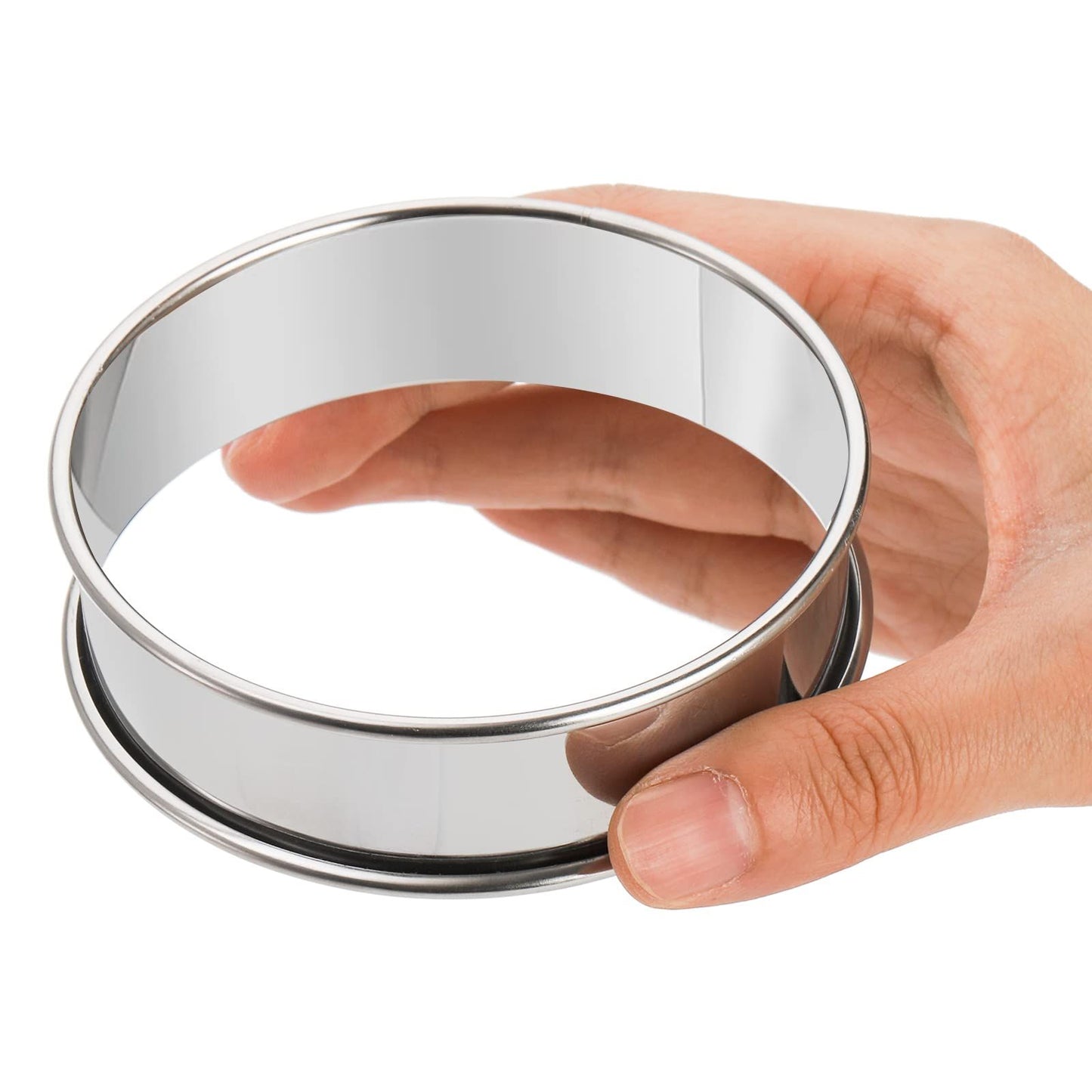 English Muffin Rings, Stainless Steel Crumpet Rings, 4.5 Inch Double Rolled Nonstick Muffin Tart Ring Mold for Home Baking
