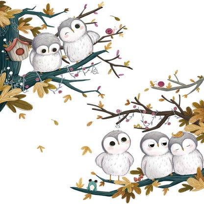 Cute Little Owls Wall Stickers, Cartoon Animal Wall Decals Removable Vinyl Peel and Stick for Kids Baby Living Room