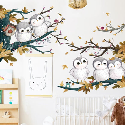 Cute Little Owls Wall Stickers, Cartoon Animal Wall Decals Removable Vinyl Peel and Stick for Kids Baby Living Room