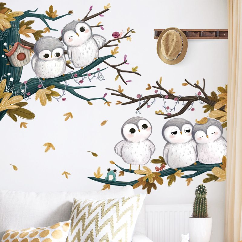 Cute Little Owls Wall Stickers, Cartoon Animal Wall Decals Removable Vinyl Peel and Stick for Kids Baby Living Room